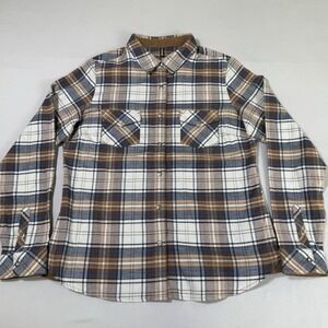Kuhl Tess Snap Flannel Shirt Womens M Long Sleeve Brown Plaid Cotton Stretch EUC